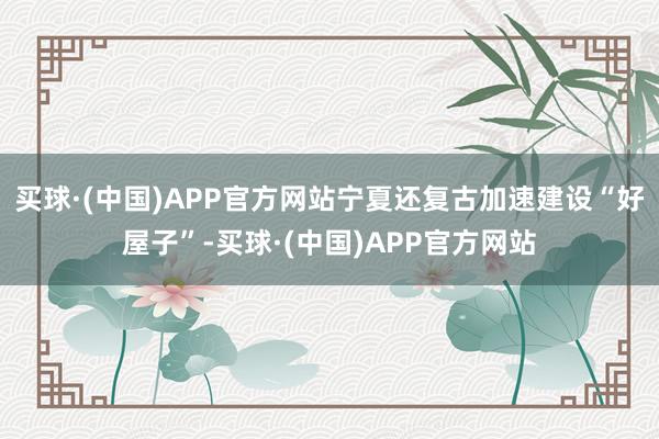 买球·(中国)APP官方网站宁夏还复古加速建设“好屋子”-买球·(中国)APP官方网站