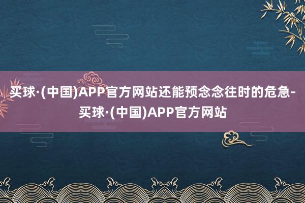 买球·(中国)APP官方网站还能预念念往时的危急-买球·(中国)APP官方网站
