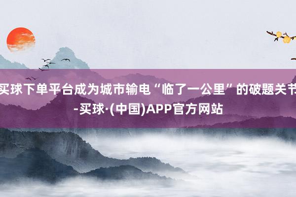 买球下单平台成为城市输电“临了一公里”的破题关节-买球·(中国)APP官方网站